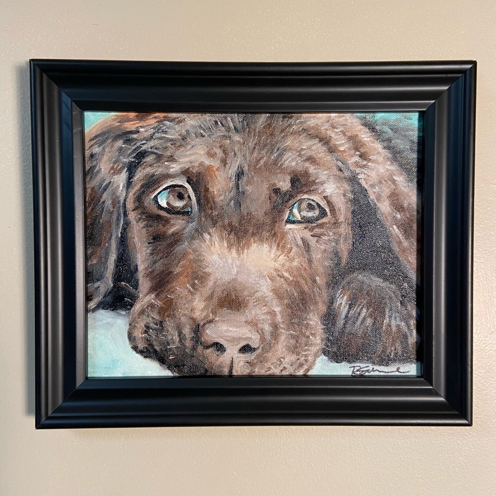 Lab Pup Oil On Canvas Framed 8x10” - Picture 2 of 5